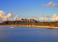 ANTIGUA, Jolly Beach, coast and hills, view from sea, evening light, ANT1002JPL