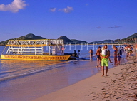 ANTIGUA, beach scene with glass bottom obat and tourists, ANT720JPL