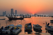 BAHRAIN, Muharraq, coastal fishing village area, fishing boats, and sunset, BHR2497JPL