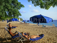 BARBADOS, West Coast, Sandy Lane Bay beach and sunbathers, BAR460JPL