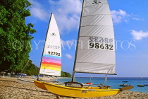 BARBADOS, West Coast, sailboats on beach, BAR107JPL