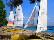 BARBADOS, West Coast, sailboats on beach, BAR492JPL