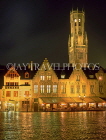 Belgium, BRUGES, The Burgh, restaurant, and the Belfry, night view, BRG54JPL