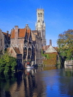 Belgium, BRUGES, canalside, 17th century buildings and belfry, BEL110JPL