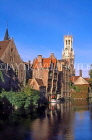Belgium, BRUGES, canalside 17th century buildings and belfry, BEL110JPL