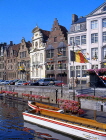 Belgium, GHENT, old houses of Graslei and tour boat at Leie Canal, GH4JPL