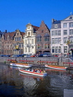 Belgium, GHENT, old houses of Graslei and tour boats at Leie Canal, GH3JPL