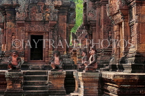 CAMBODIA, Angkor, Banteay Srei Temple, monkey guardians & Davata carvings, CAM1122JPL