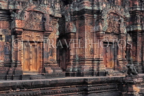 CAMBODIA, Angkor, Banteay Srei Temple, red sandstone Davata carvings, CAM1125JPL
