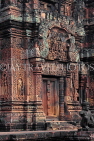 CAMBODIA, Angkor, Banteay Srei Temple, red sandstone carvings, temple towers, CAM1126JPL