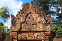 CAMBODIA, Angkor, Banteay Srei Temple, red sandstone carvings on gateways, CAM1111JPL