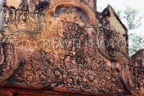 CAMBODIA, Angkor, Banteay Srei Temple, red sandstone carvings on main gateway, CAM1095JPL
