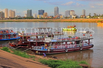 CAMBODIA, Phnom Penh, Tonle Sap River, Cruise Boats, moored, CAM1846JPL