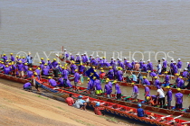 CAMBODIA, Phnom Penh, Water Festival, racing boats getting ready, Tonle Sap River, CAM1521JPL
