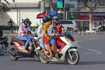 CAMBODIA, Phnom Penh, street scene, traffic, four on a bike, CAM1827JPL