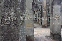 CAMBODIA, Siem Reap, Angkor Thom, Bayon Temple, Apsara carvings on pillars, CAM745JPL