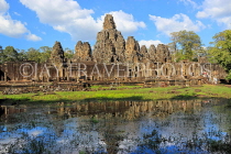 CAMBODIA, Siem Reap, Angkor Thom, Bayon Temple, and pool reflection, CAM686JPL