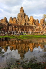 CAMBODIA, Siem Reap, Angkor Thom, Bayon Temple, evening light, pool reflection, CAM701JPL