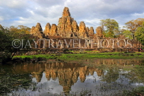 CAMBODIA, Siem Reap, Angkor Thom, Bayon Temple, evening light, pool reflection, CAM702JPL