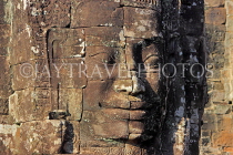 CAMBODIA, Siem Reap, Angkor Thom, Bayon Temple, upper terrace, stone face, CAM792JPL