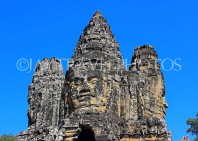 CAMBODIA, Siem Reap, Angkor Thom, South Gate, face of goddess Avalokiteshvara, CAM975JPL