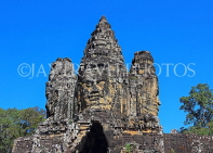 CAMBODIA, Siem Reap, Angkor Thom, South Gate, face of goddess Avalokiteshvara, CAM976JPL