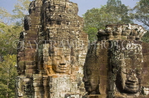 CAMBODIA, Siem Reap, Angkor Thom, stone carved faces at Bayon temple, CAM51JPL