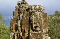 CAMBODIA, Siem Reap, Angkor Thom, stone carved faces at Bayon temple, CAM54JPL