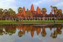CAMBODIA, Siem Reap, Angkor Wat, and pool reflection, sunset view, CAM464JPL