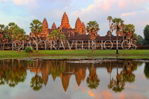 CAMBODIA, Siem Reap, Angkor Wat, and pool reflection, sunset view, CAM470JPL