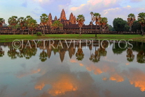 CAMBODIA, Siem Reap, Angkor Wat, and pool reflection, sunset view, CAM472JPL