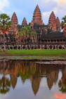 CAMBODIA, Siem Reap, Angkor Wat, and pool reflection, sunset view, CAM475JPL
