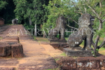 CAMBODIA, Siem Reap, East Mebon Temple, lower terrace, guardian lion statues, CAM1220JPL