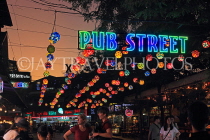 CAMBODIA, Siem Reap, Pub Street, night view, street decorations and sign, CAM2216JPL