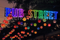 CAMBODIA, Siem Reap, Pub Street, night view, street decorations and sign, CAM2217JPL