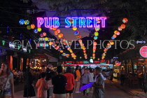 CAMBODIA, Siem Reap, Pub Street, night view, street decorations and sign, CAM2218JPL