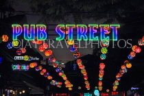 CAMBODIA, Siem Reap, Pub Street, night view, street decorations and sign, CAM2219JPL