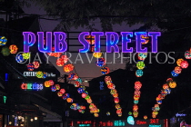 CAMBODIA, Siem Reap, Pub Street, night view, street decorations and sign, CAM2220JPL