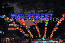 CAMBODIA, Siem Reap, Pub Street, night view, street decorations and sign, CAM2221JPL