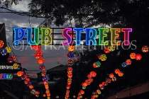 CAMBODIA, Siem Reap, Pub Street, night view, street decorations and sign, CAM2222JPL