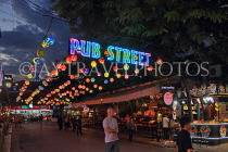 CAMBODIA, Siem Reap, Pub Street, night view, street decorations and sign, CAM2225JPL