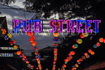 CAMBODIA, Siem Reap, Pub Street, night view, street decorations and sign, CAM2226JPL