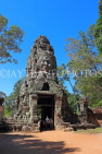 CAMBODIA, Siem Reap, Ta Prohm Temple, main entrance gateway, Bayon style face, CAM1415JPL