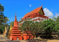 CAMBODIA, Siem Reap, Wat Bo Temple, main Pagoda and surrounding Stupas, CAM2001JPL