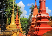 CAMBODIA, Siem Reap, Wat Bo Temple, main Pagoda area, Stupas, CAM2044JPL