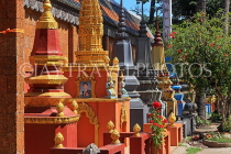 CAMBODIA, Siem Reap, Wat Bo Temple, main Pagoda area, Stupas, CAM2046JPL