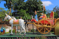 CAMBODIA, Siem Reap, Wat Preah Prom Rath, gardens, horse & chariot sculpture, CAM2184JPL