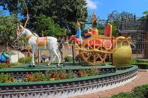CAMBODIA, Siem Reap, Wat Preah Prom Rath, gardens, horse & chariot sculpture, CAM2185JPL