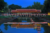 CAMBODIA, Siem Reap, town centre, Siem Reap River, and footbridge, night view, CAM2313JPL