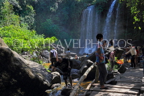 CAMBODIA, Siem Reap Province, Kulen Mountain Waterfall, and visitors, CAM2402JPL
